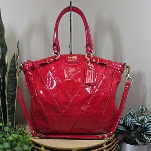 Coach Madison Diagonal Pleated Patent Leather Tote